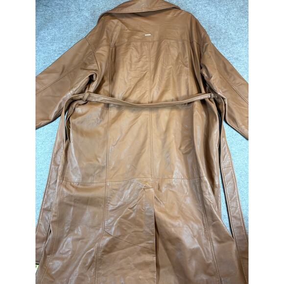 Deadwood Leather Trench Coat Womens XL Brown Lined Belted Winter Cozy Outdoor - Picture 2 of 8